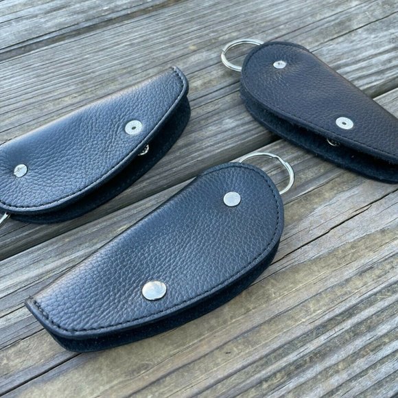 Handmade Keys Holder Black Genuine Leather Key Chains Leaf Shape Lot of 3 - Picture 3 of 12